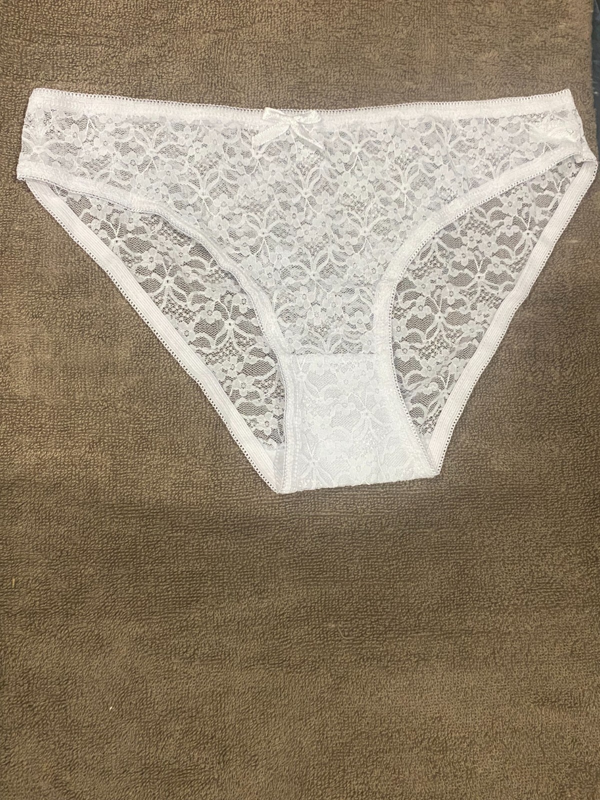 Women Floral Lace Brief with Bow Panty Size L White