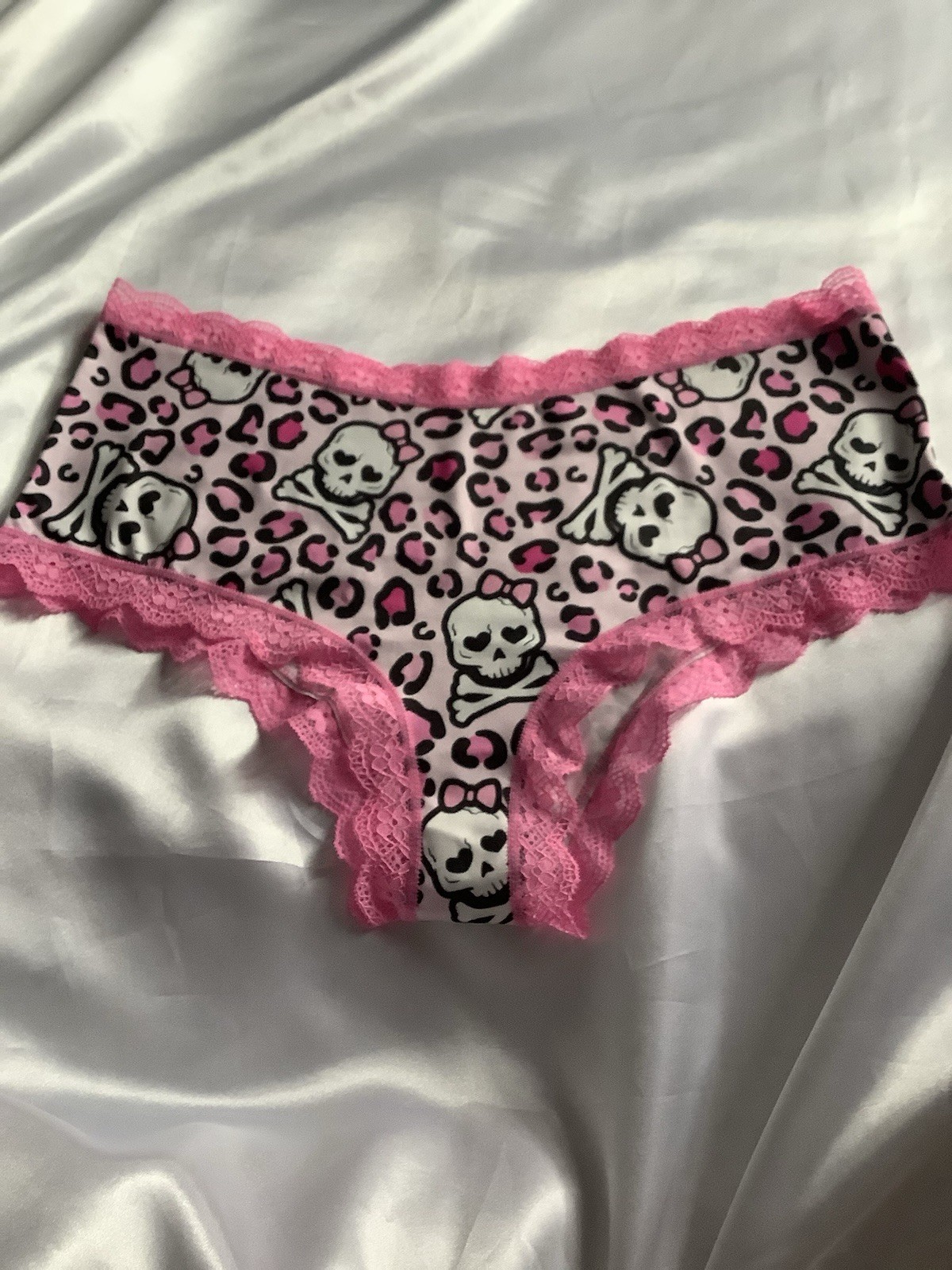 Women’s Teens Goth Punk Skulls Leopard Briefs Panty Pink Black White 3Pcs. XL