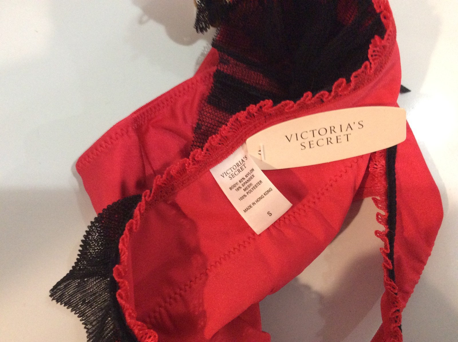 Vintage 2004 Victoria Secret Red Satin /Black Tulle Dot Rumba Bikini Size Small