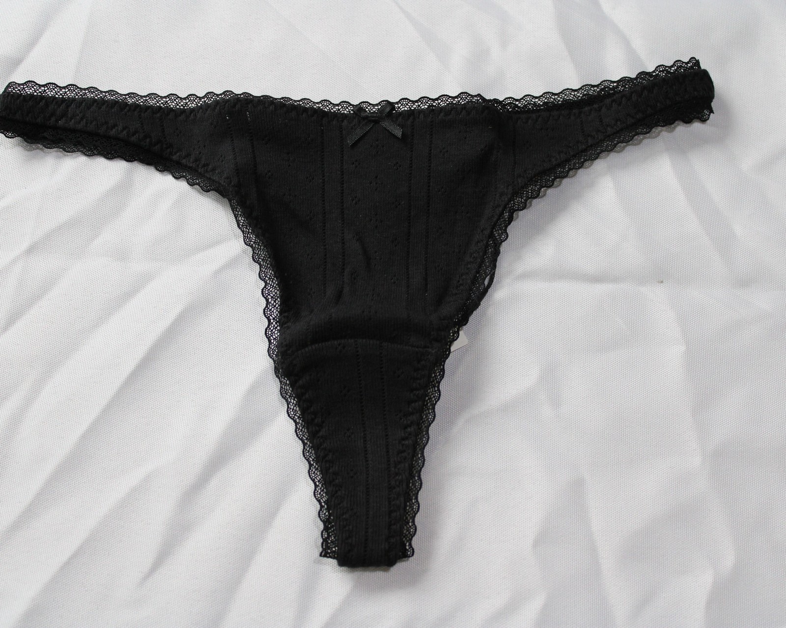 Cou Cou Women’s Pointelle Soft Organic Cotton Thong DH3 Black Small NWT