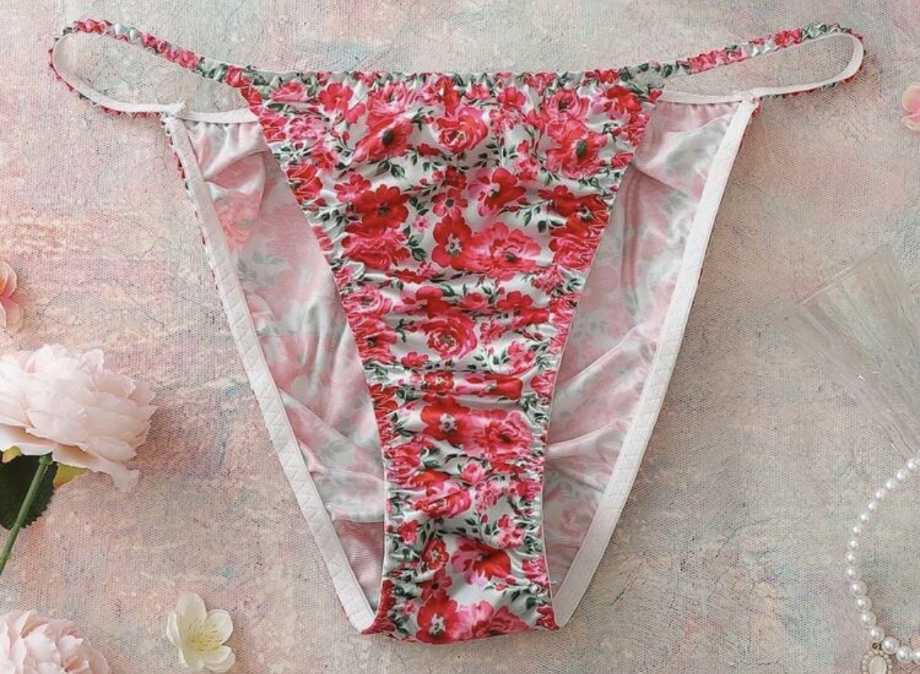 Vtg Styl Floral Colorful Stretch Satin String Bikini Panties Sz Frm 1X to 4X NEW