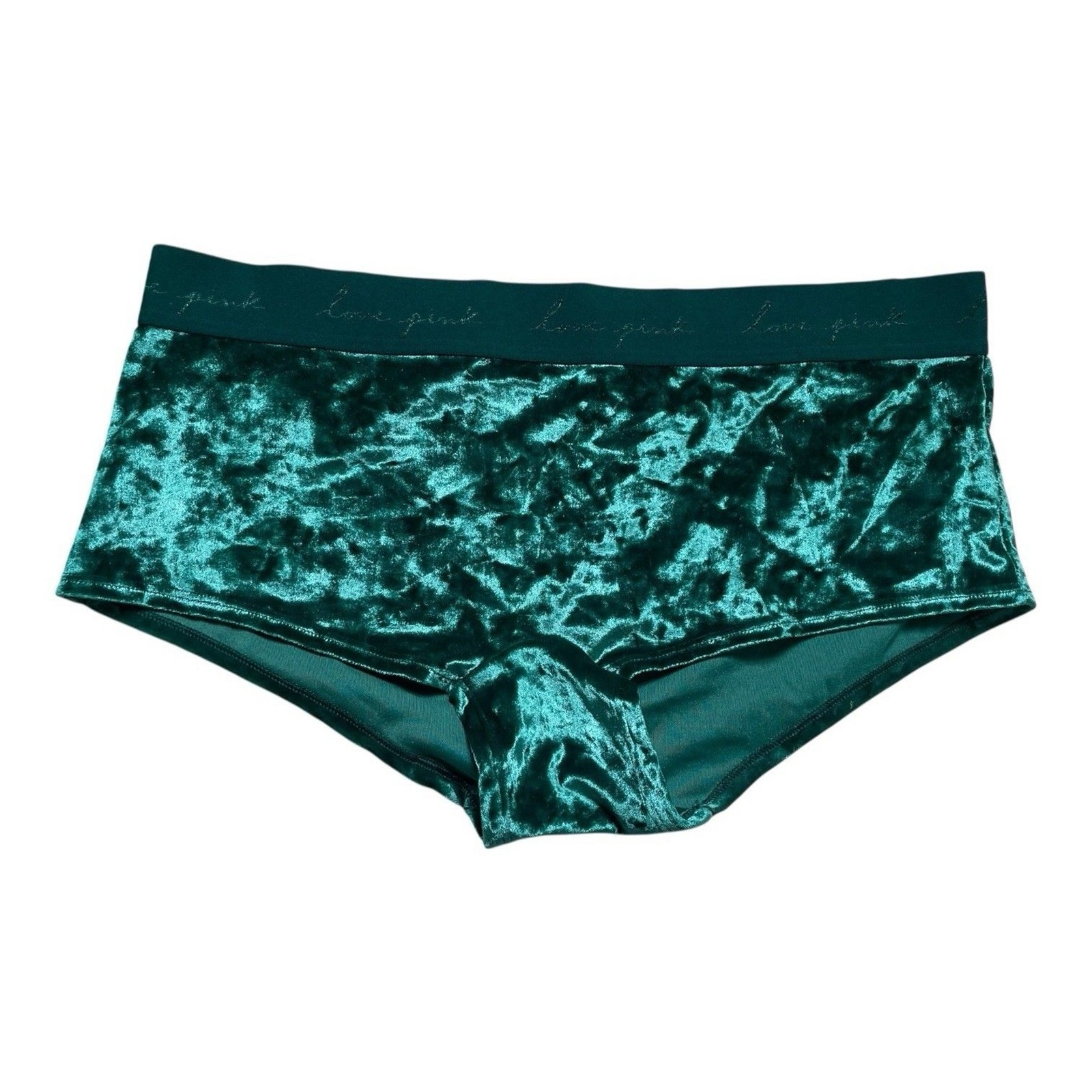 VS Pink Crushed Velvet Velour Boyshort Shortie Panties Dark Garden Green Size L