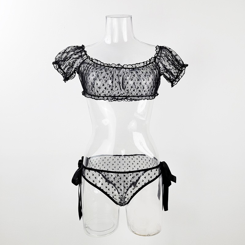 Large size one shoulder strapless sexy lingerie lace pure desire perspective set