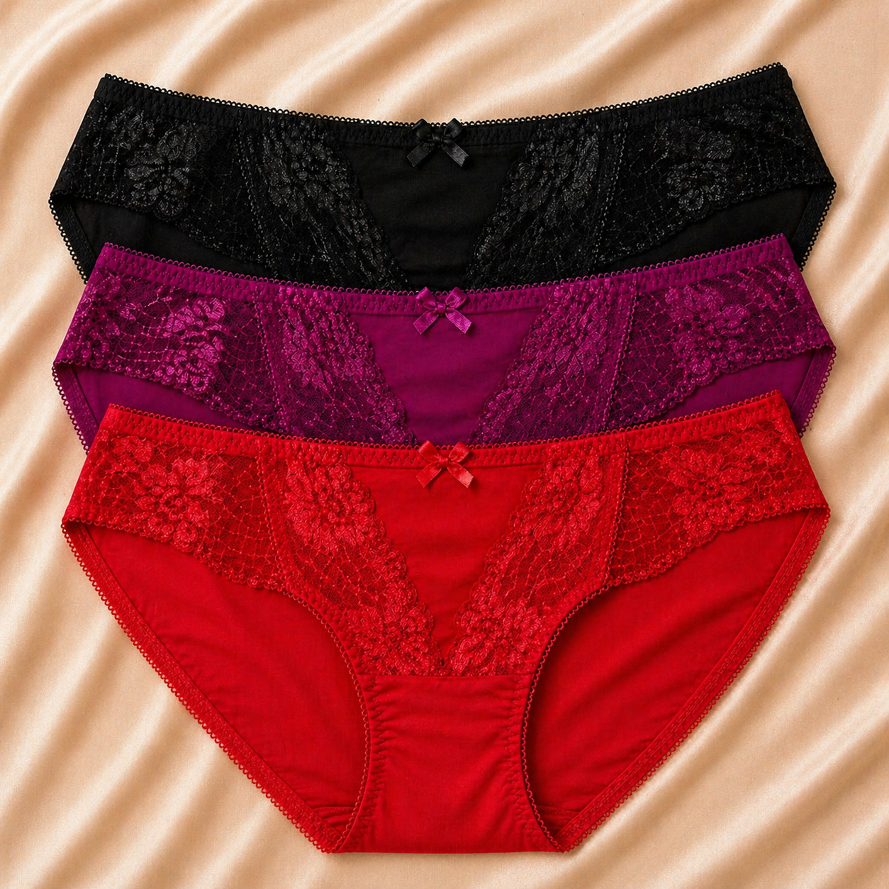 3 Pack Size XL Women Lace Panties Set Sexy Bikini Underwear Lingerie Multi-Color