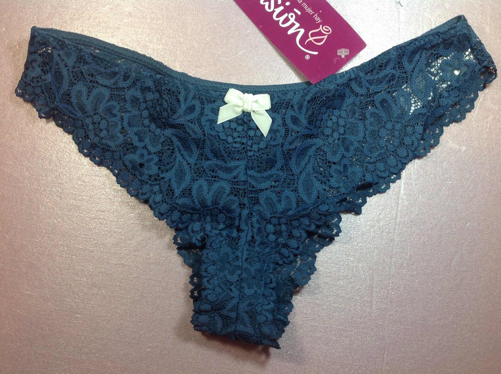 Women Panties,bikinis ILUSION Size L. Dark Blue Green Fishnet Floral , Mexico