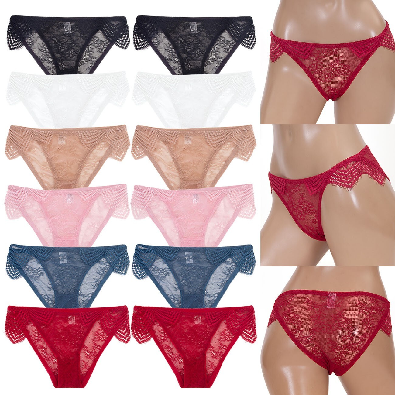 12 pack JENNIFER Women’s Sexy Floral Lace See Through Trim Cheeky Panty