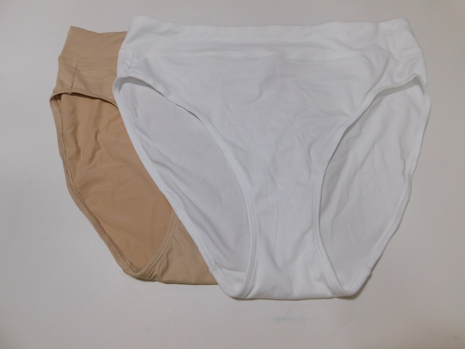 Breezies S/2 Body Soft Hi-Cut Panties-White/Sunbeige-Large-New-A309024
