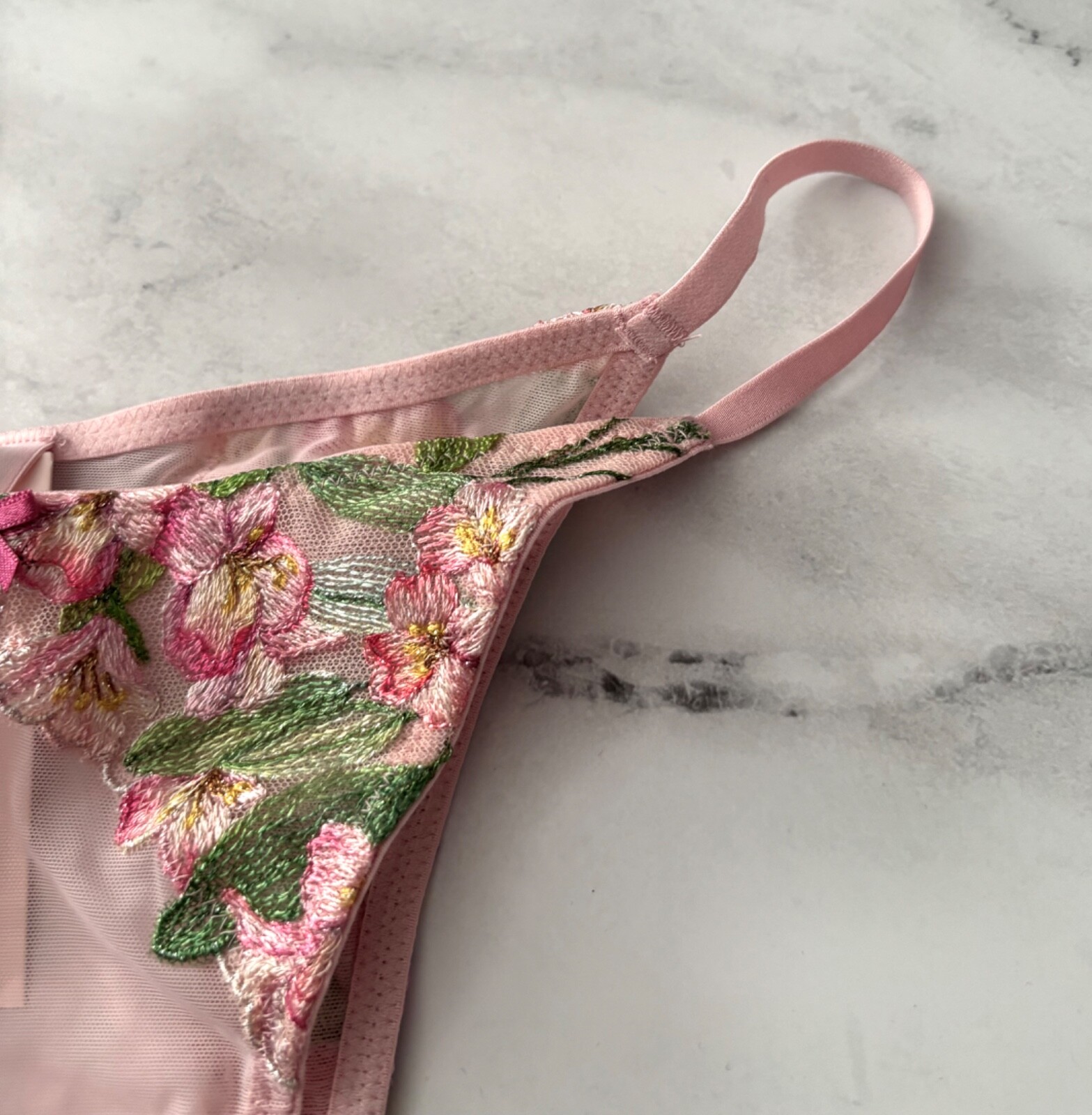 Victoria’s Secret String Brazilian Panty Dream Angels Mesh Lily Embroidered