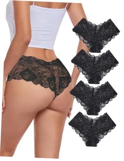 4 Pack Underwear for Women Lace Panties V Waist X-Large A-black(4 Pack)