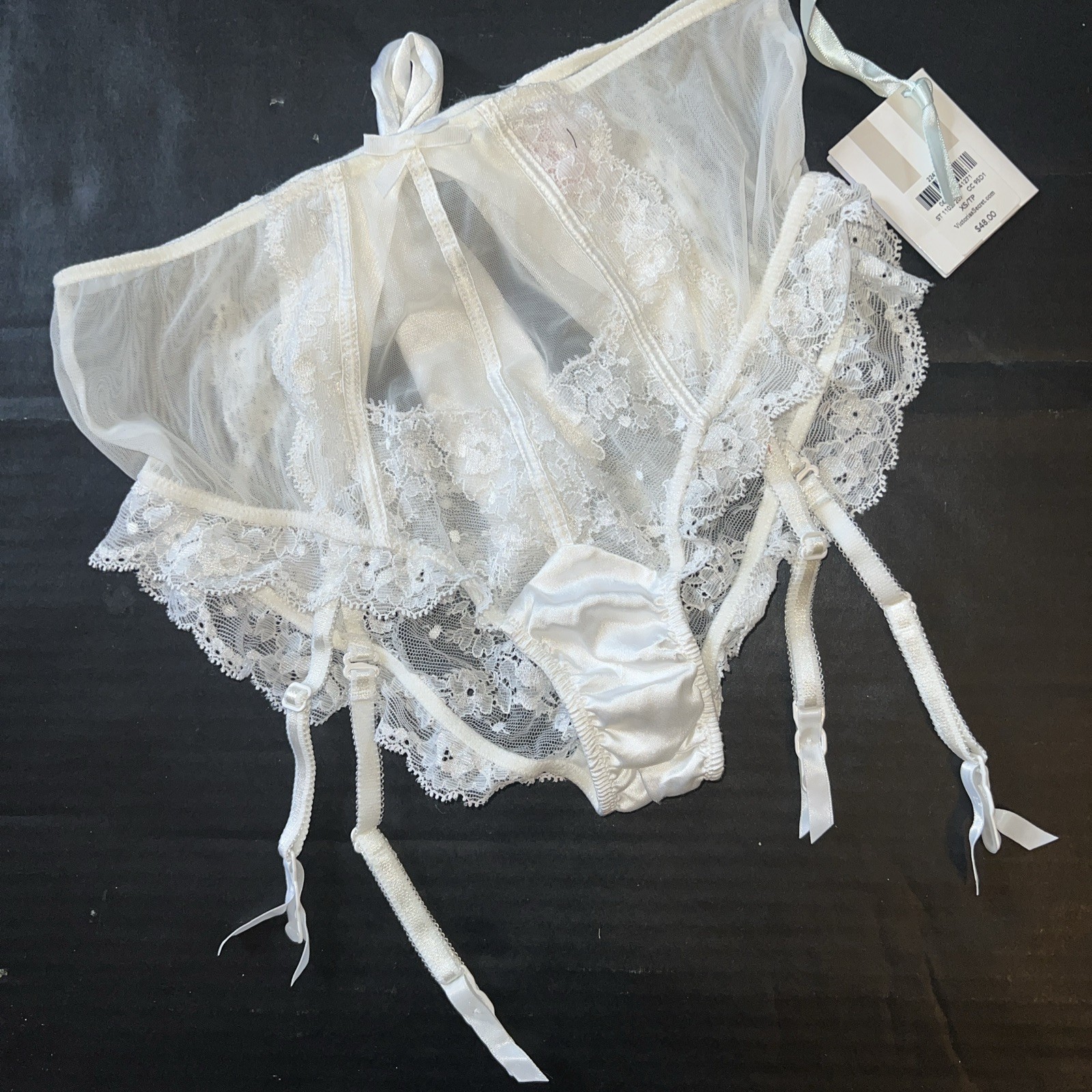 Victoria’s Secret XS High-waist GARTER PANTY WHITE FLORAL lace I DO BRIDE mesh