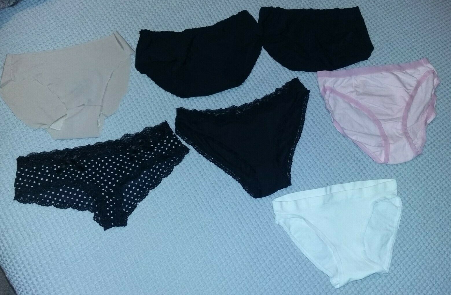 NEW Lot of 7 Panties Panty Underwear Set S/M pink white black nude polka dot