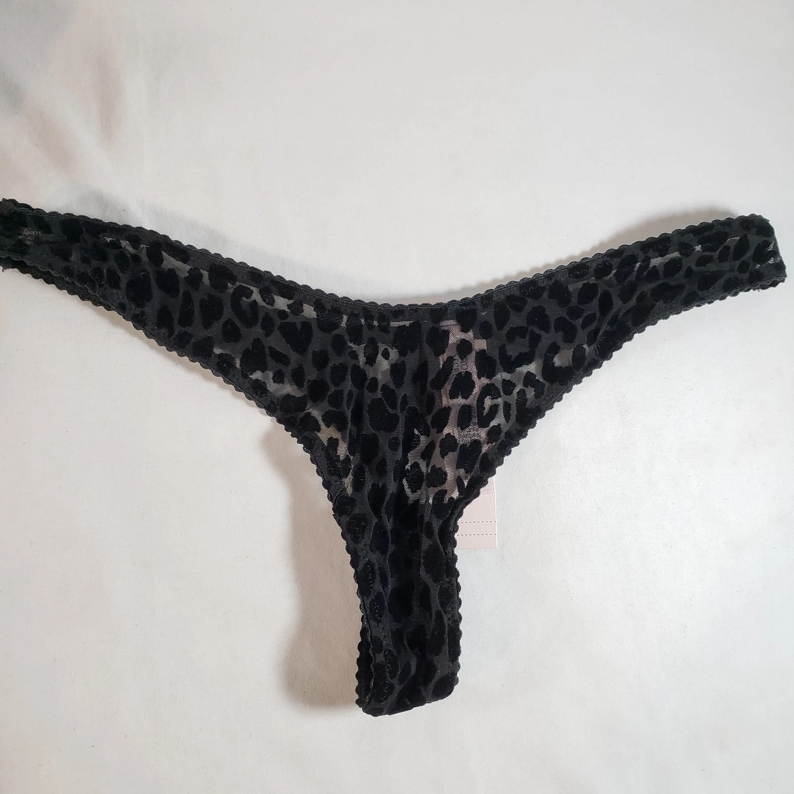 Victoria’s Secret Flocked Leopard High-Leg Thong Black Sheer Mesh