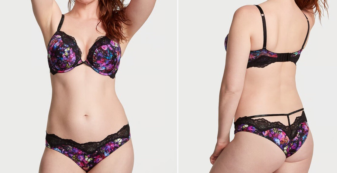 Victoria’s Secret Shine Strap Cutout Back Brazilian Panty Butterfly Floral S
