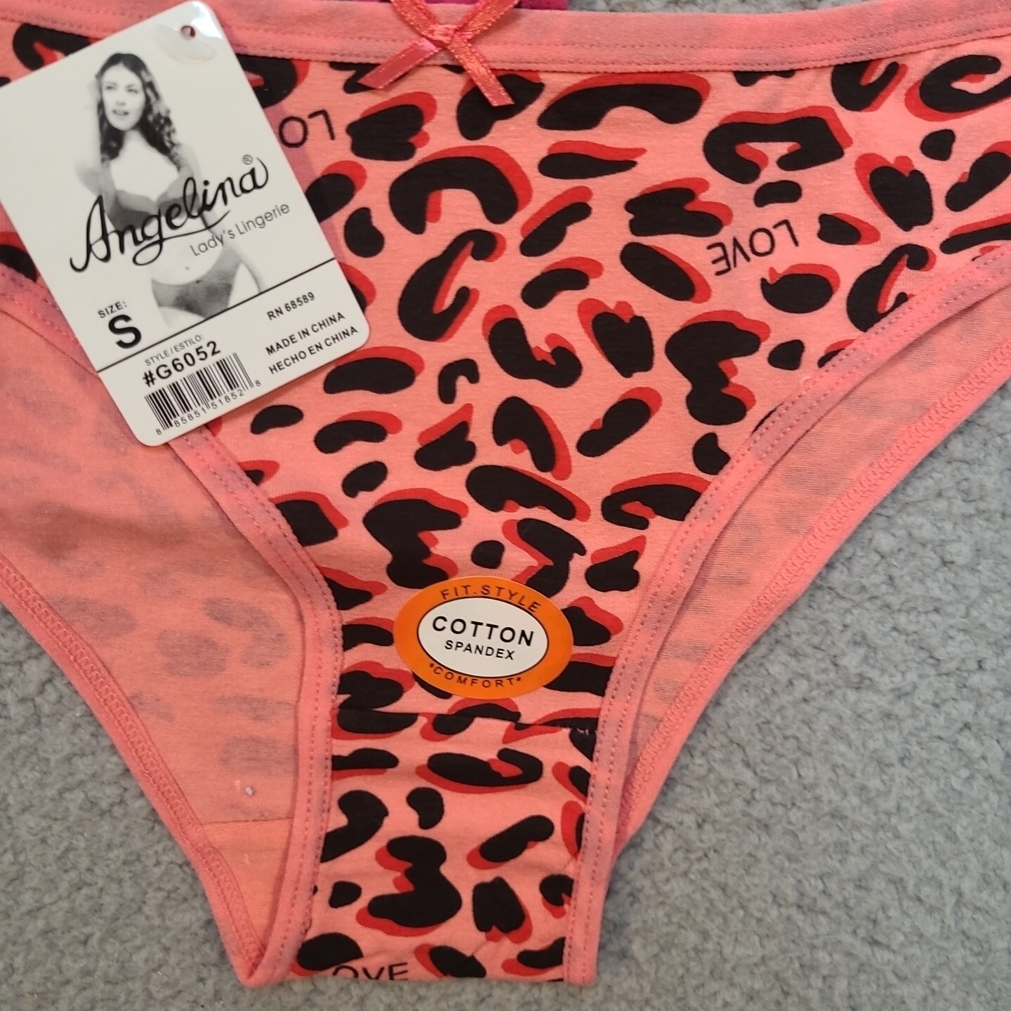 Angelina Cotton Bikini Panties Womens Size Sm Leopard Love Print Pack #6052