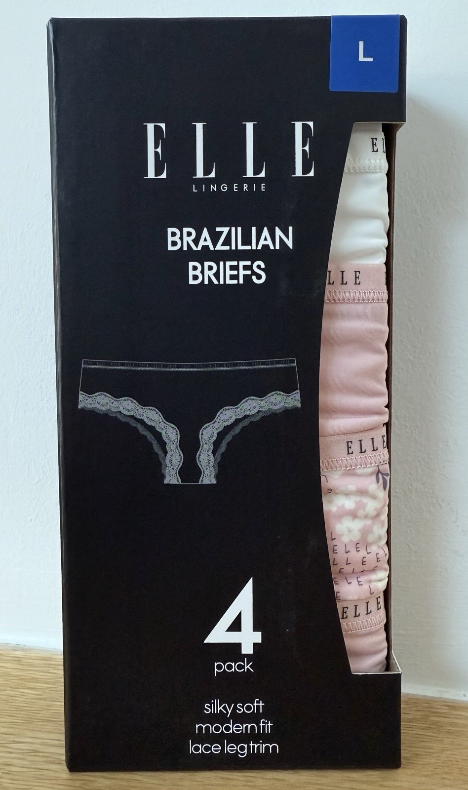 Elle Lingerie 4 Pack Brazilian Briefs – Large Size 14 – Pink Flower – New
