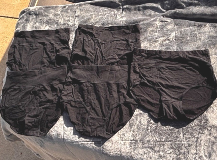 6-Pack High-Waisted Black Womens Briefs Medium Size Cotton & Spandex Blend Comfo