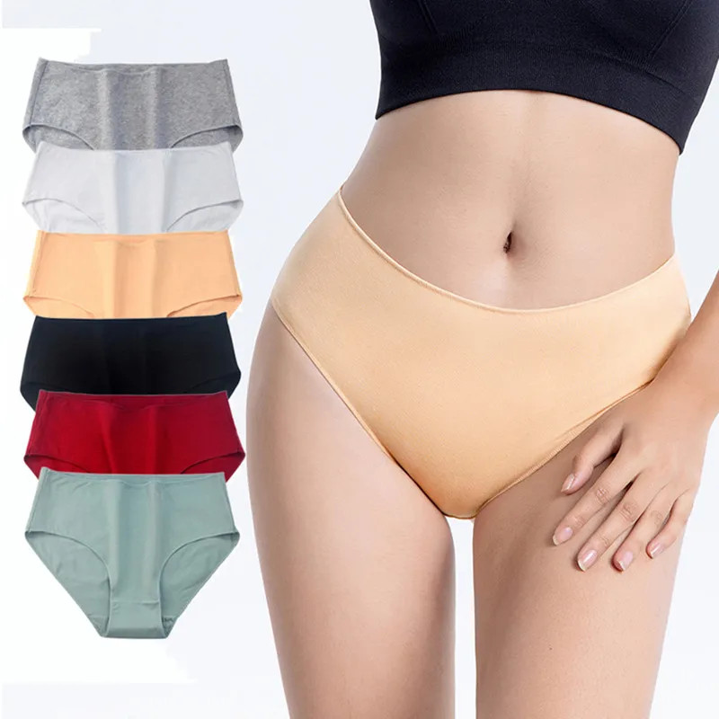 High Rise Cotton Panties Briefs Solid Color Soft Breathable Comfort Fit 2PCS