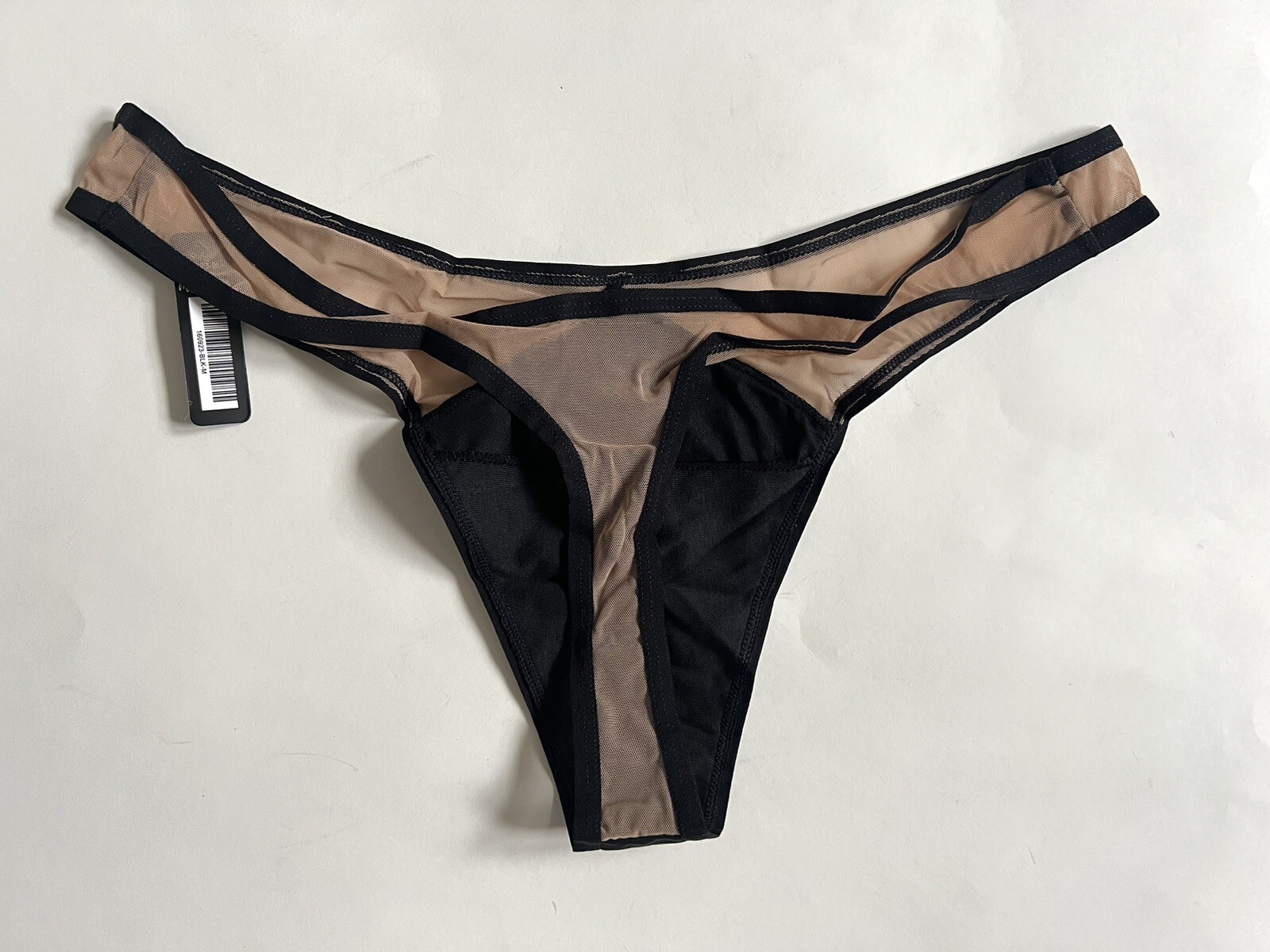 NWT Bootaybag Black Nude Mesh Thong Panty Size XS, S, M
