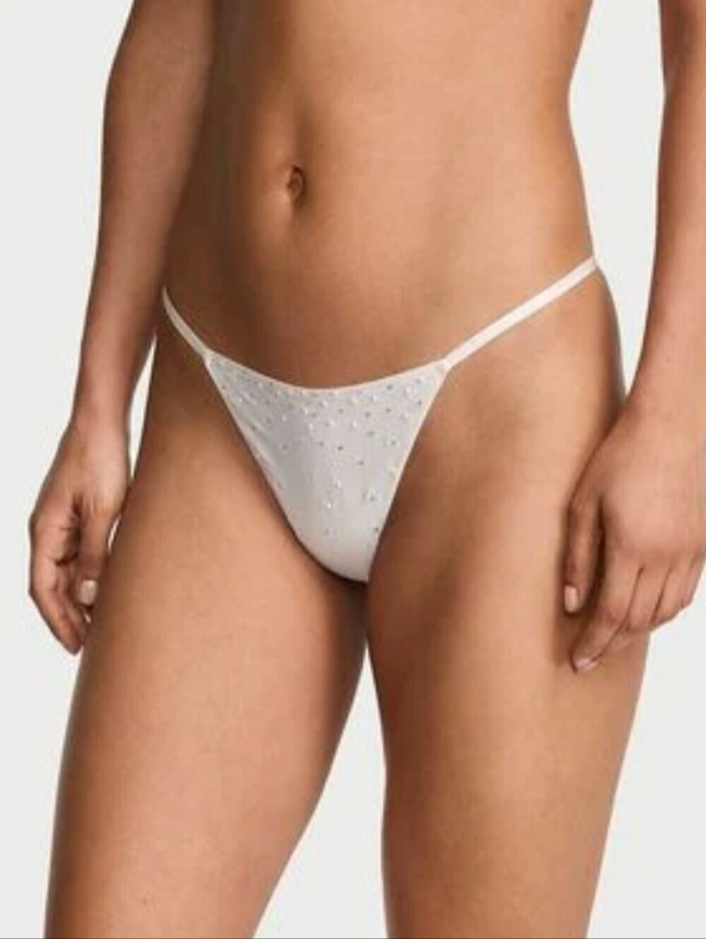 VS Dream Angels Smooth Satin Pearl Bling V-string Thong Panty Size M