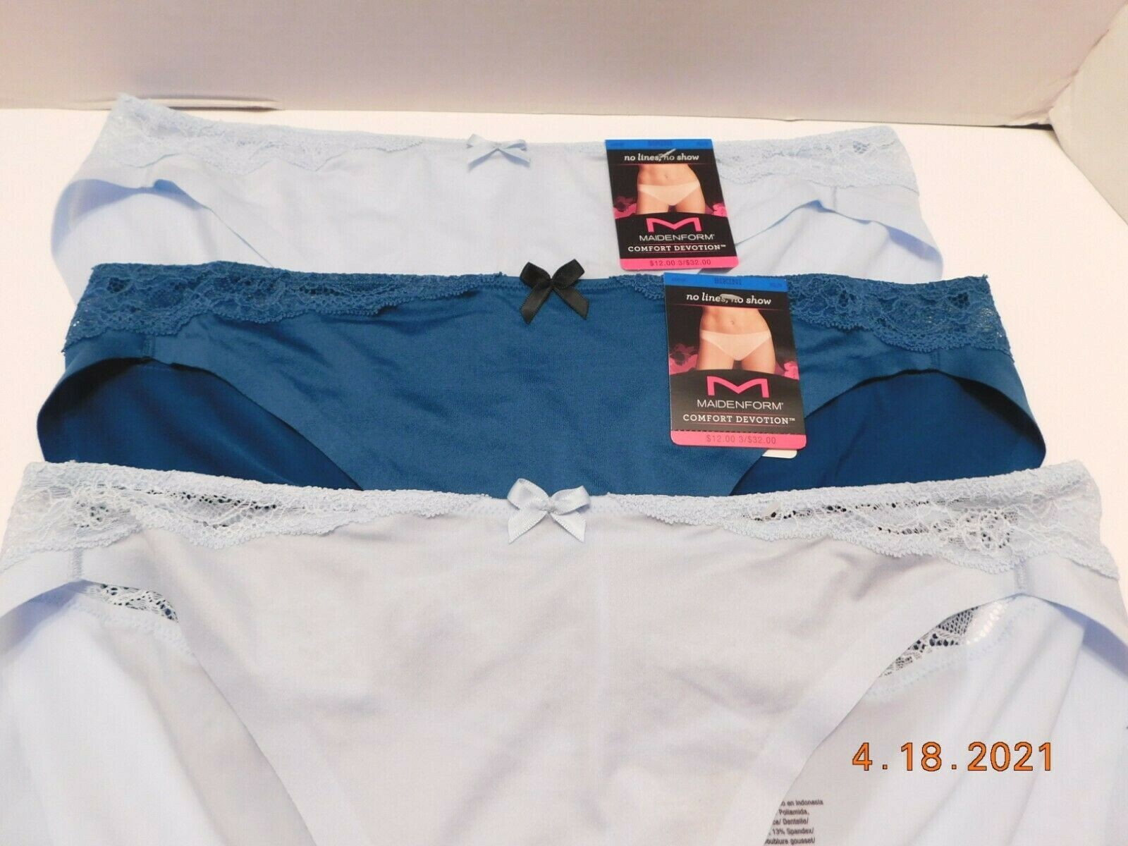NEW Maidenform 3 Pairs Comfort, No Show Bikini, Panties XL/8 Multi-Color40046