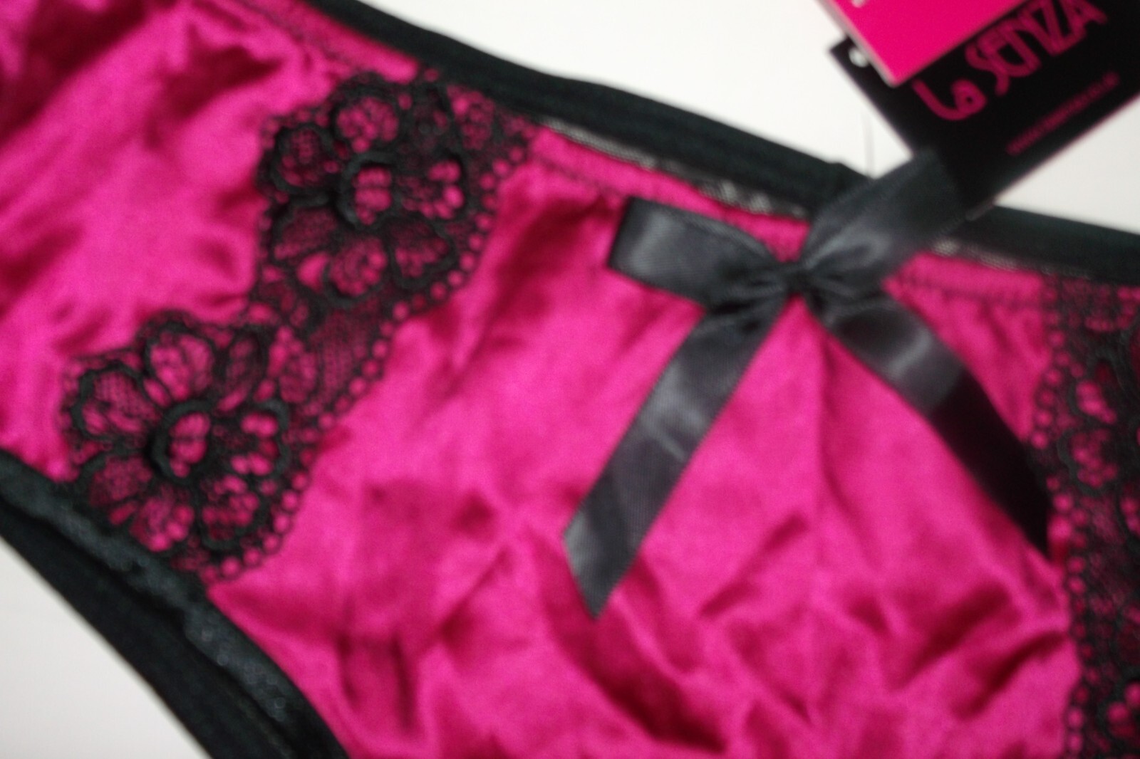 Bnwt La Senza Georgia Shorts 8 10 Fuchsia Pink Silk Black Lace