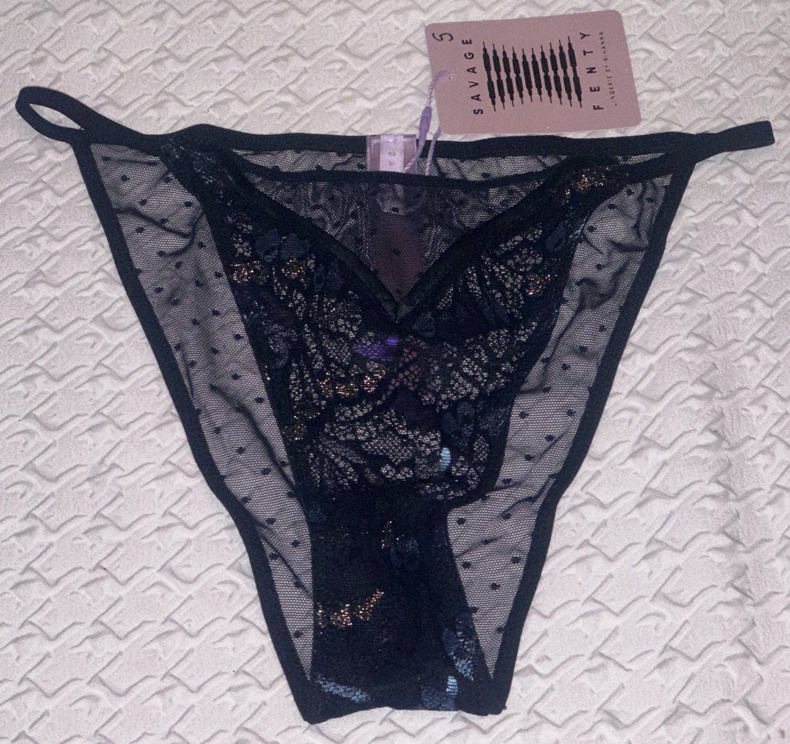 SAVAGE X FENTY Butterfly Wings Black Aqua Purple String Bikini Panty Womens XS S