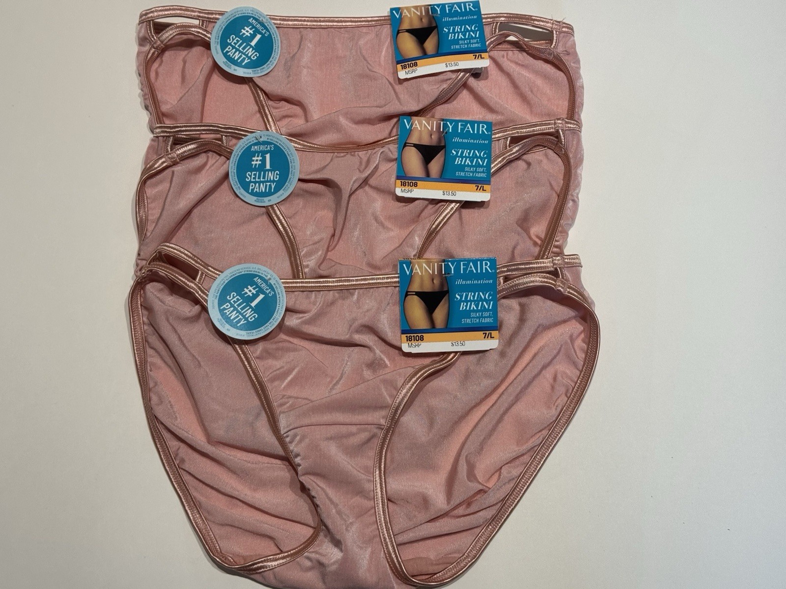 NWT Vanity Fair Illumination String Bikini 18108 3 PAIRS Size 7 L