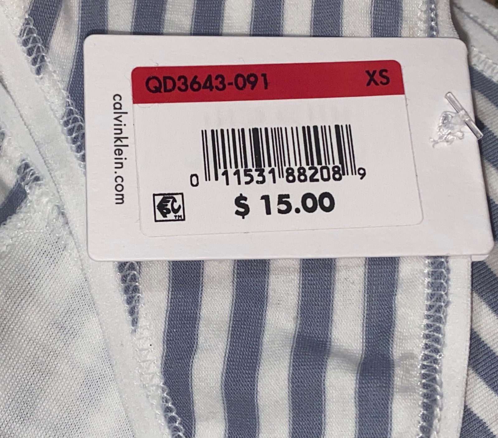 CALVIN KLEIN Form Cotton Grey White Striped Thong Panty Womens XS S 5 M 6 L 7 XL
