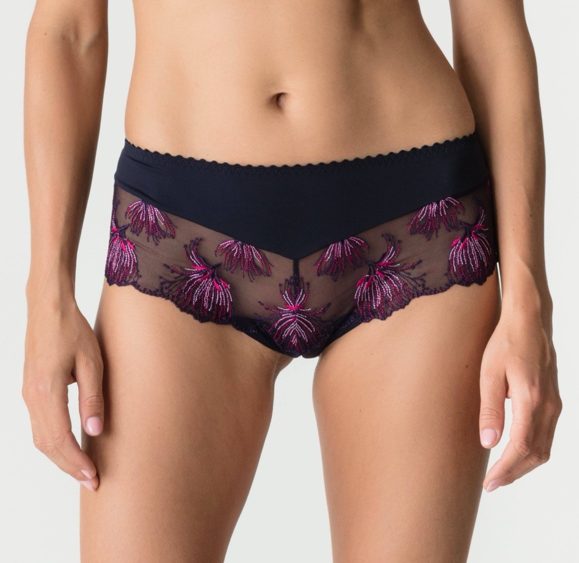 NEW Prima Donna Panties Sz 8 Fireworks Luxury Thong Embroidered Lace Black Pink