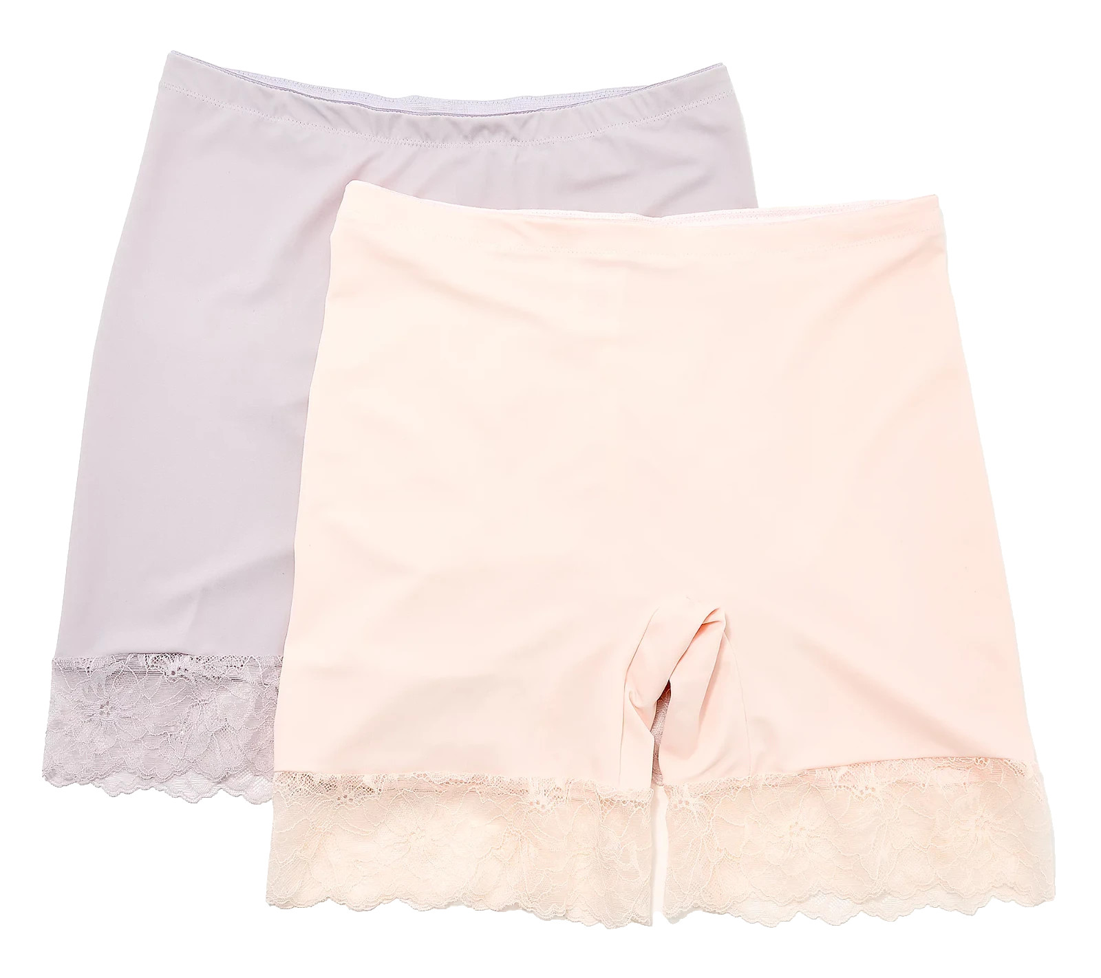 Breezies~Set of 2~Slip Short with Lace Trim~X-Large~Blush/Grey~A678634 11598