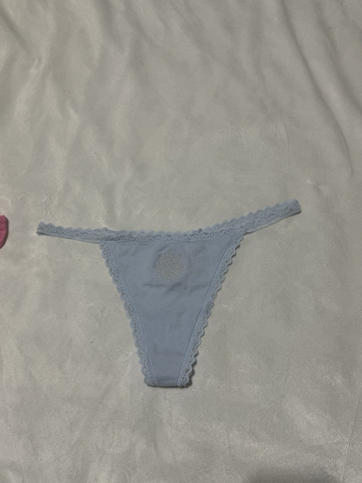 Victoria’s Secret V-String Panty XL Light Blue Silver Snowflake Logo