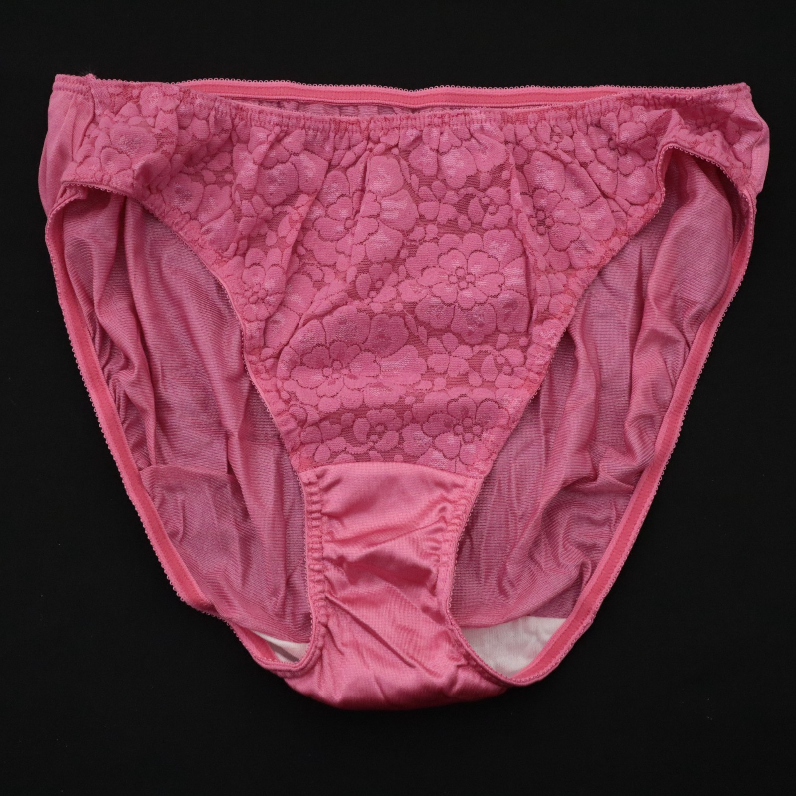 NEW Fruit of the Loom VTG 90s Lace Silky Antron Nylon High Cut Brief Panty LARGE