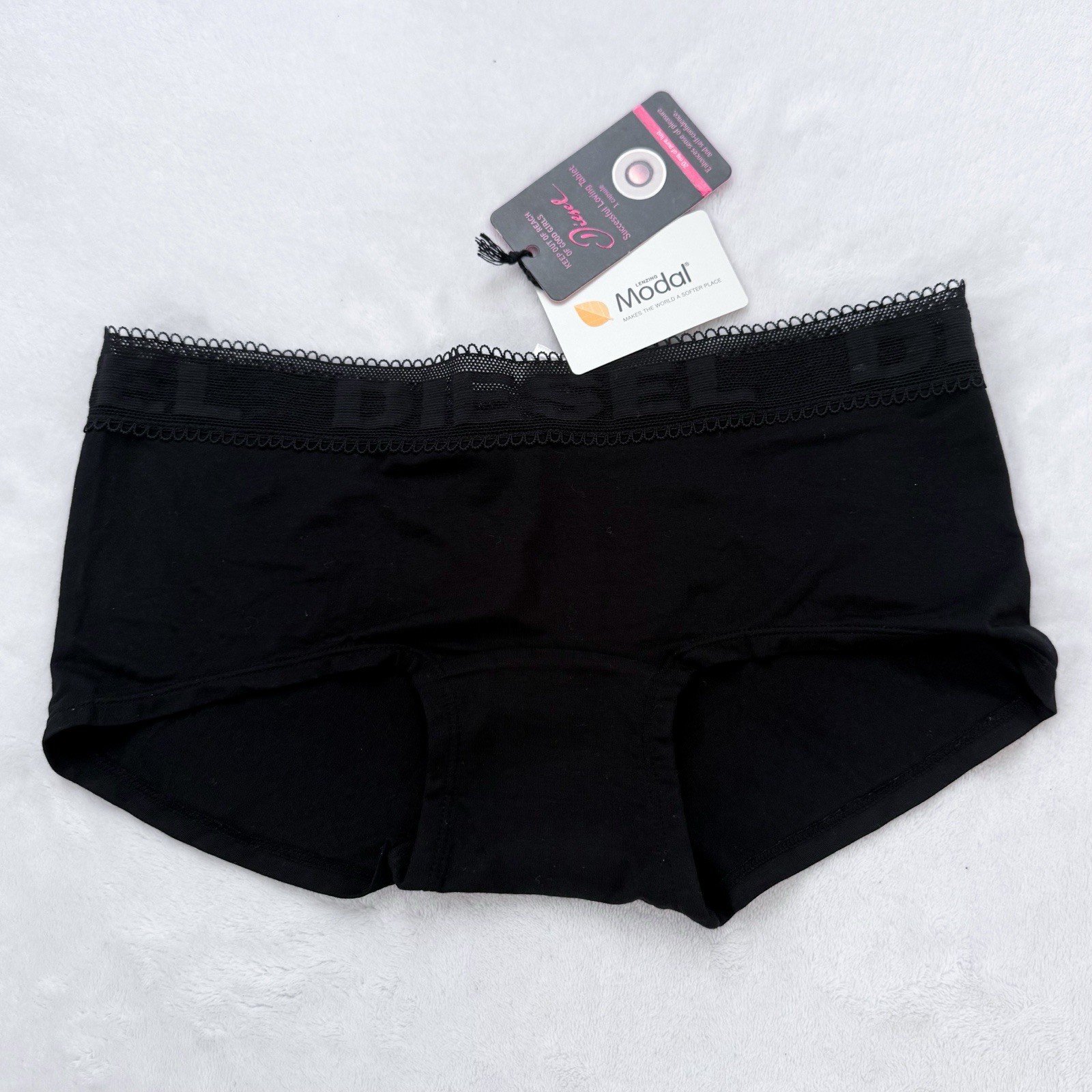 Diesel Vintage Black Fabric/Lace Boy Short Panties Large Deadstock NWT Cute Sexy