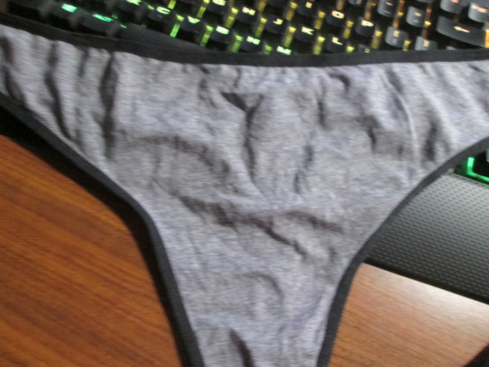 2 New 95% Cotton Thong Panties 💕 Size L Set of Black + Gray w/Black Edges