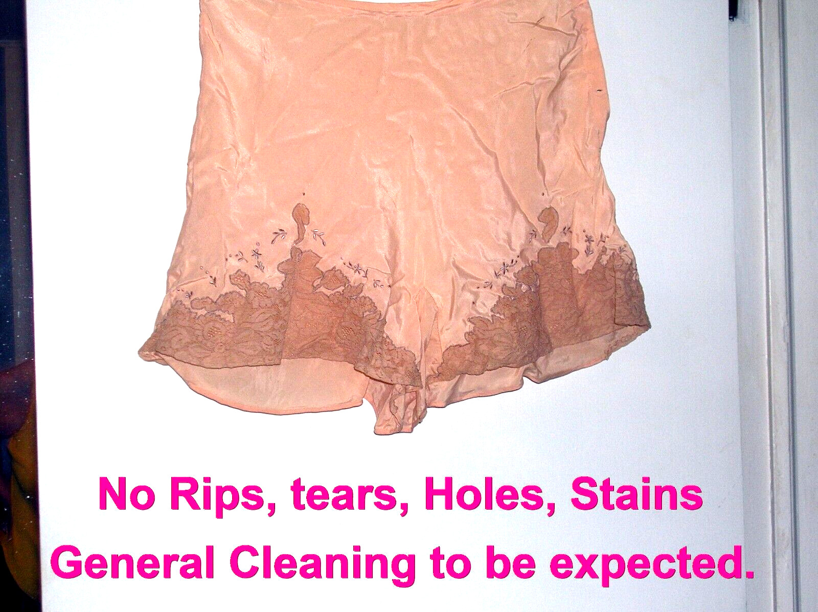 Art Deco Flapper Silk/Satin Lace Trim, side button, Under garment Peach Ecru #A