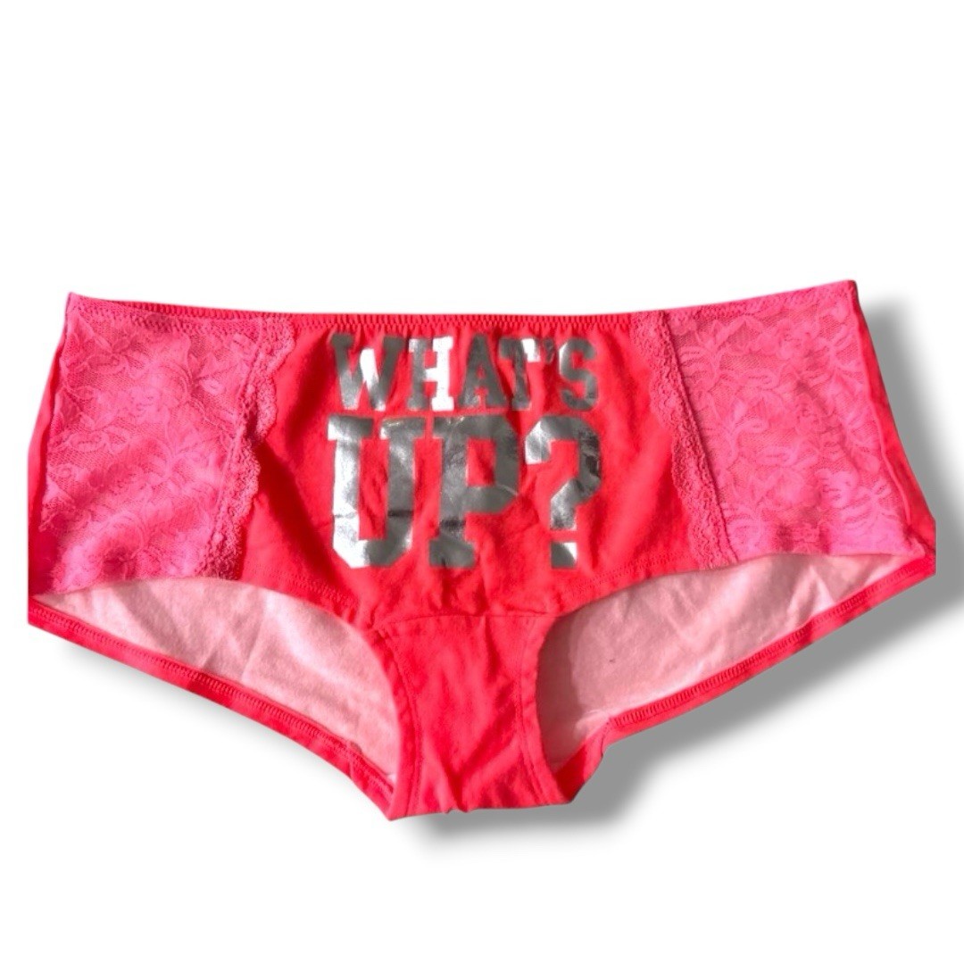 Victoria’s Secret PINK ~ What’s Up ~ VTG Lace Inset Boyshort Panties LG Y2K NWT