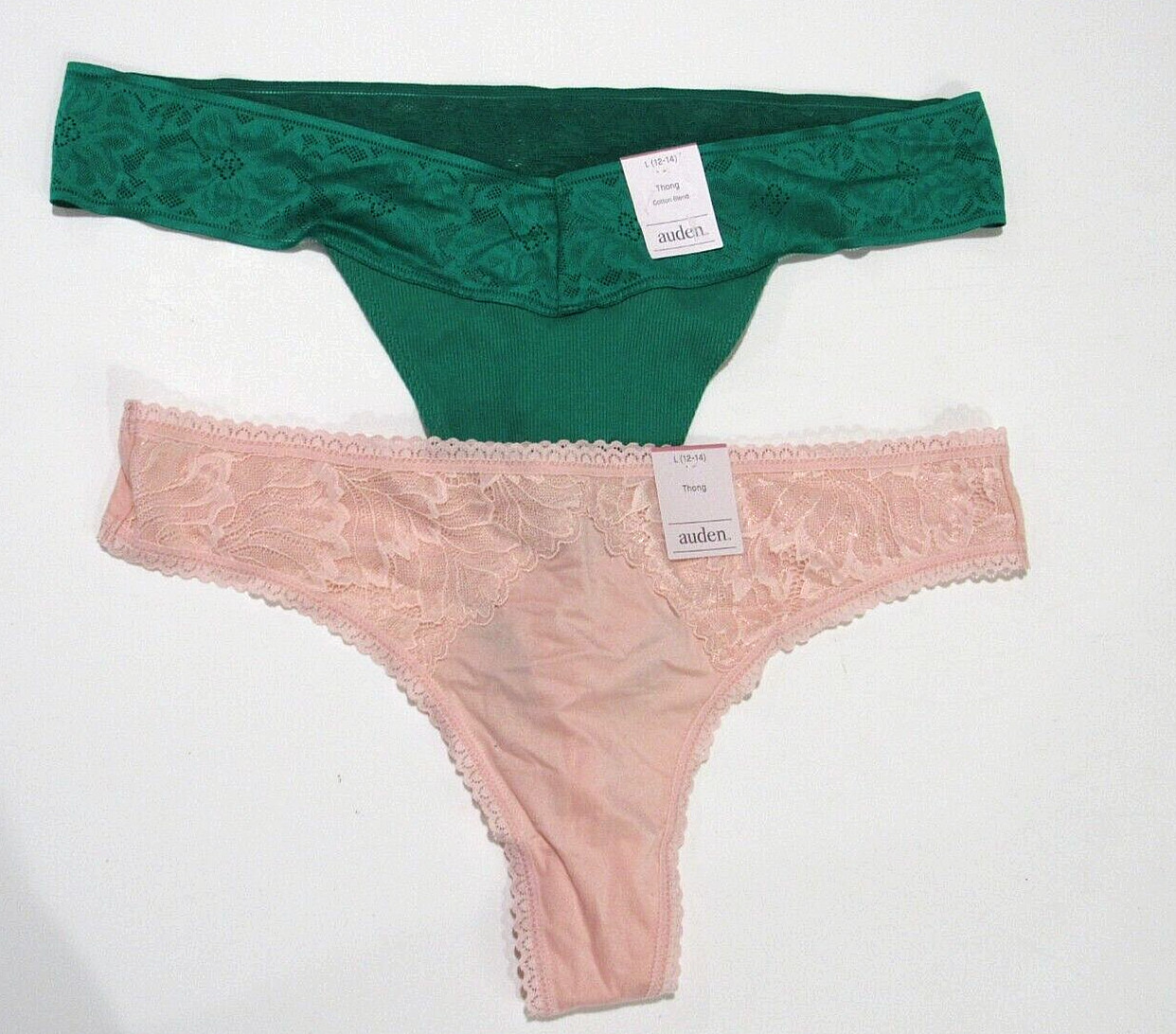 Auden Women’s Thong Variety 2 Pack Panties Size Large (12-14)