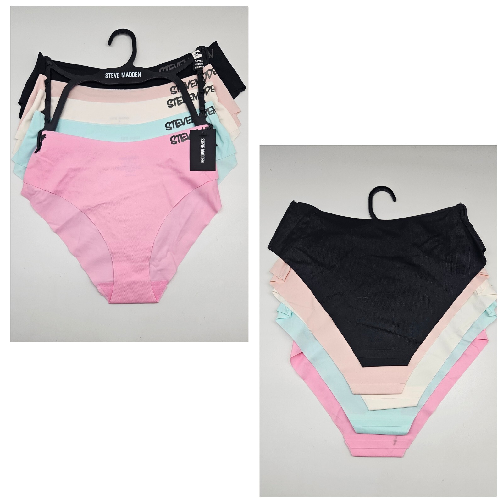 STEVE MADDEN 5Pack Women M XL Logo Cheeky Hipster Panties Black Beige Pink Cream