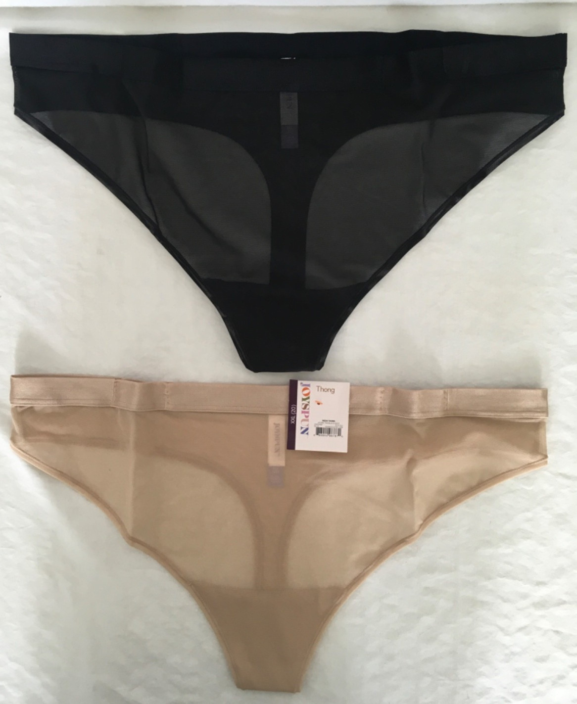 Joyspun 2 Pack Thong Underwear Women Size XXL 20 Tan Black Mesh Sheer New w Tags