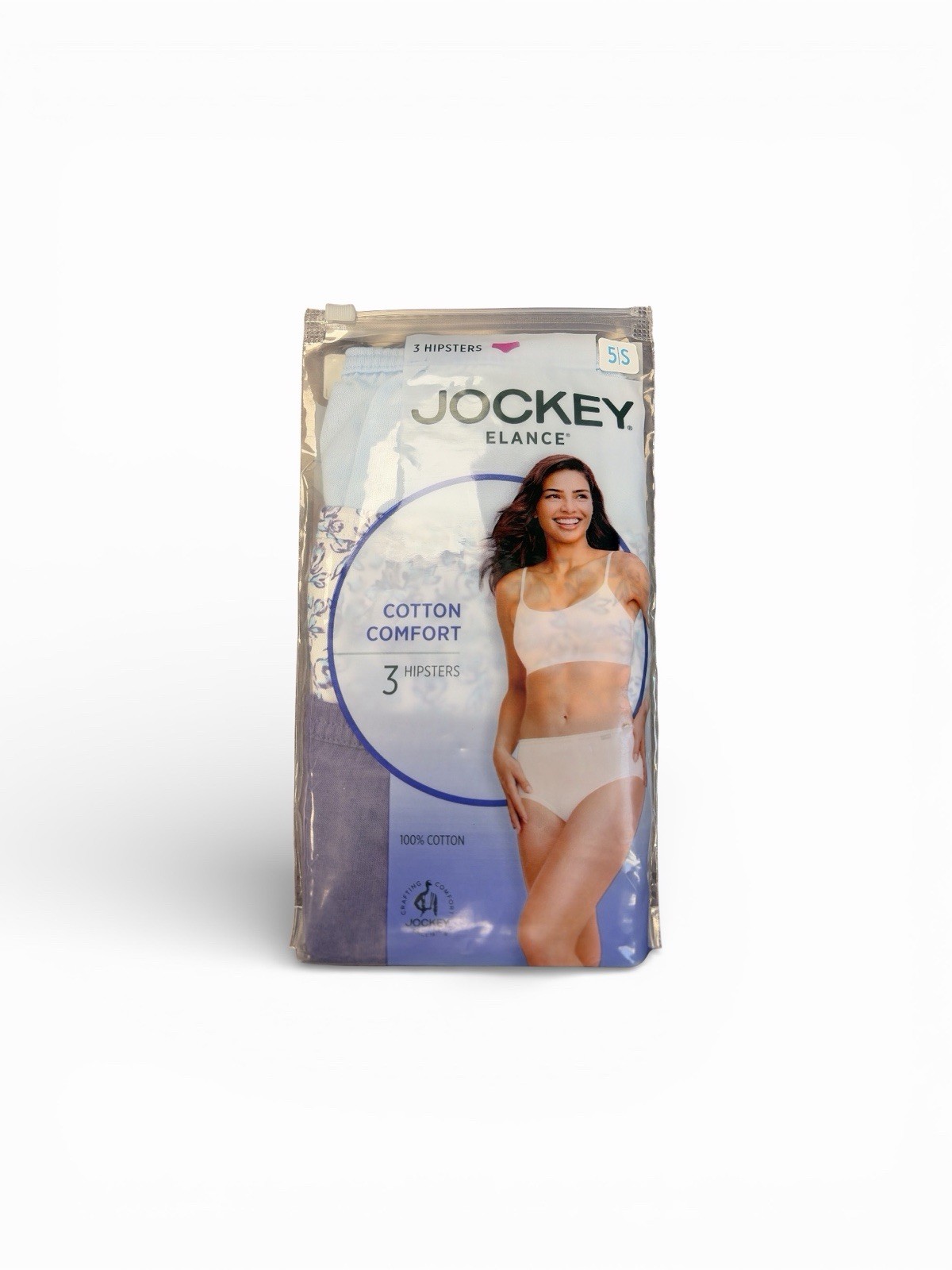 New 3 pack JOCKEY covered waistband 100% cotton HIPSTER BLUE PURPLE FLORAL 5/S