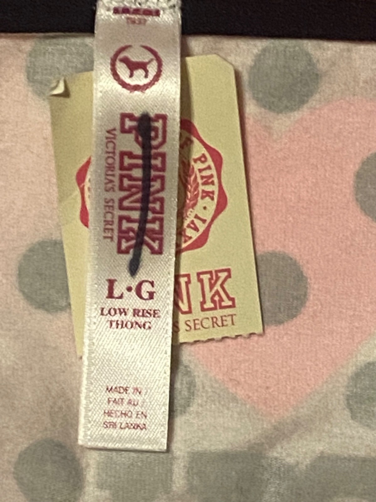 Victoria’s Secret Pink 2011 Y2K I Love You Lace Side Thong dot L Panty Vtg