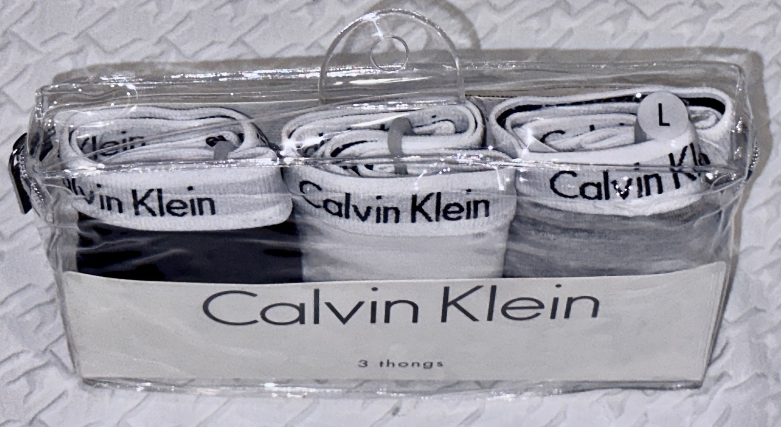 CALVIN KLEIN Carousel Cotton Grey White Black 3 Pack Thong Panty Women Sz S L XL