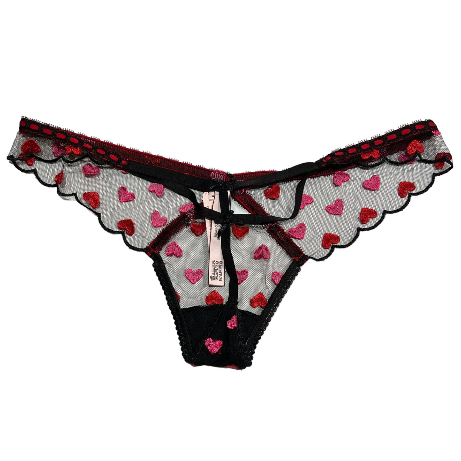NWT VICTORIA’S SECRET Dream Angels V String Pantie Sz M Black Red Pink Hearts
