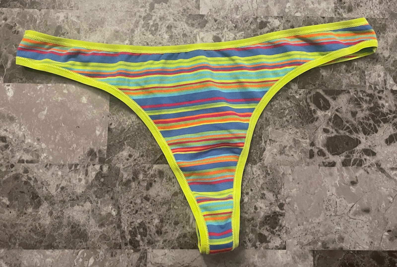NWOT VICTORIA’S SECRET PINK LARGE BLUE GREEN STRIPE VINTAGE RARE THONG PANTIES