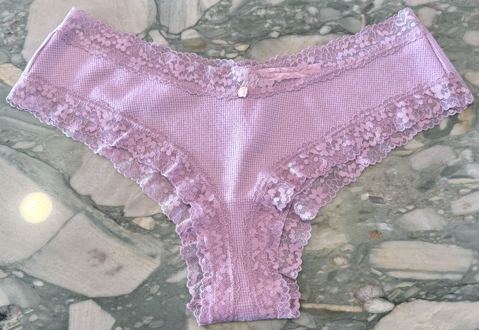 NEW Victoria Secret Thermal Waffle Lace Waist Cheeky Panty Vividly Pink XL XXL