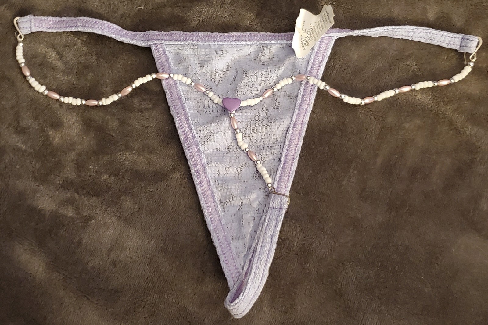 Zamba Fashion Purple Lace Beaded Thong Panty NWT Woman’s Size S/M