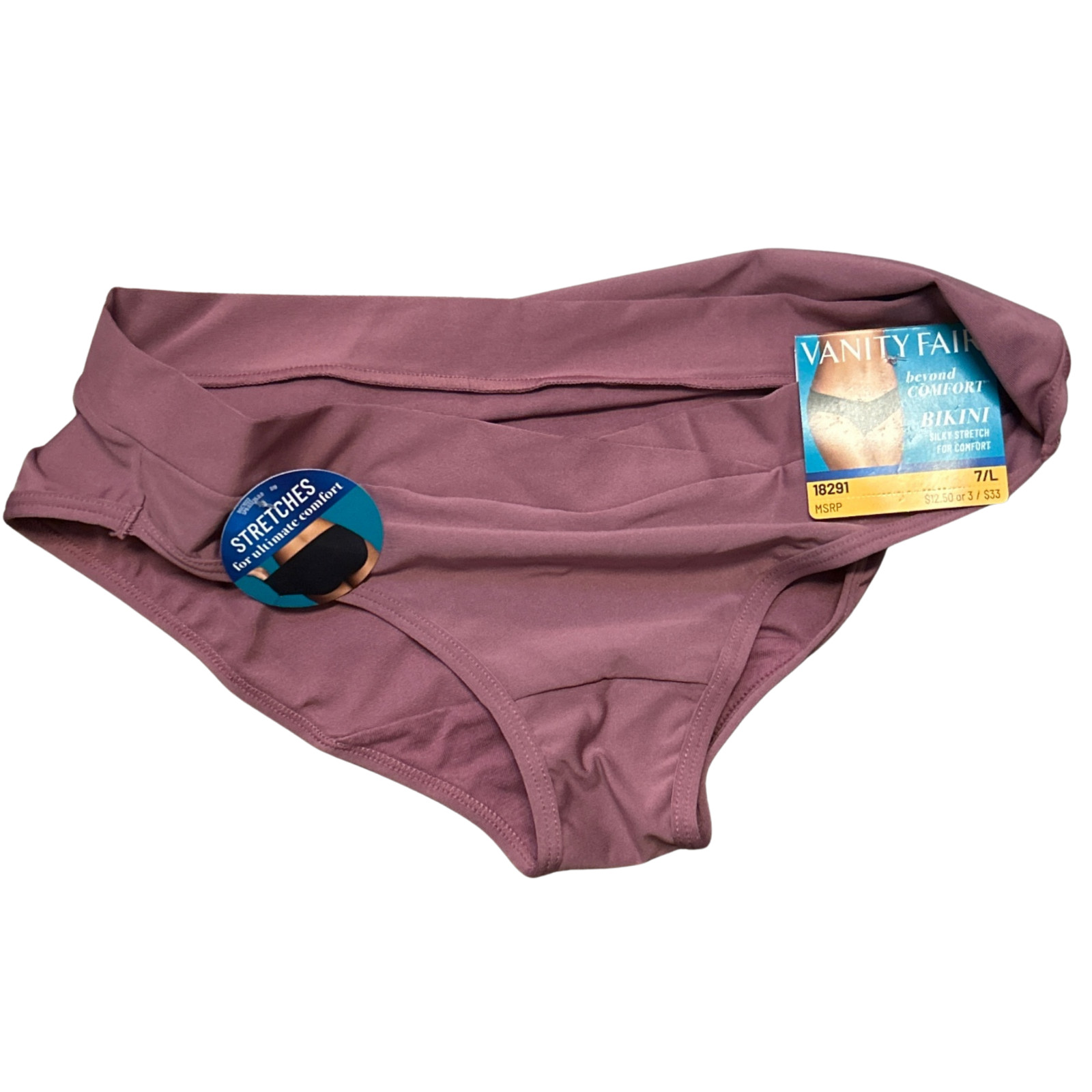 Vanity Fair Beyond Comfort Bikini Panties 18291 Women’s Size 7/L Mauve Purple