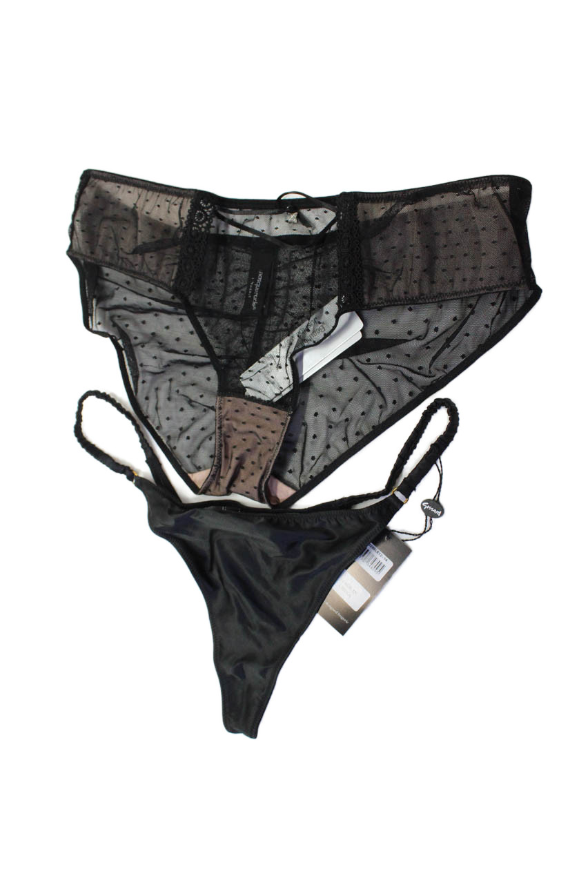 Masquerade Womens Sheer Spotted Lace Trim Brief Underwear Set Black Size 14