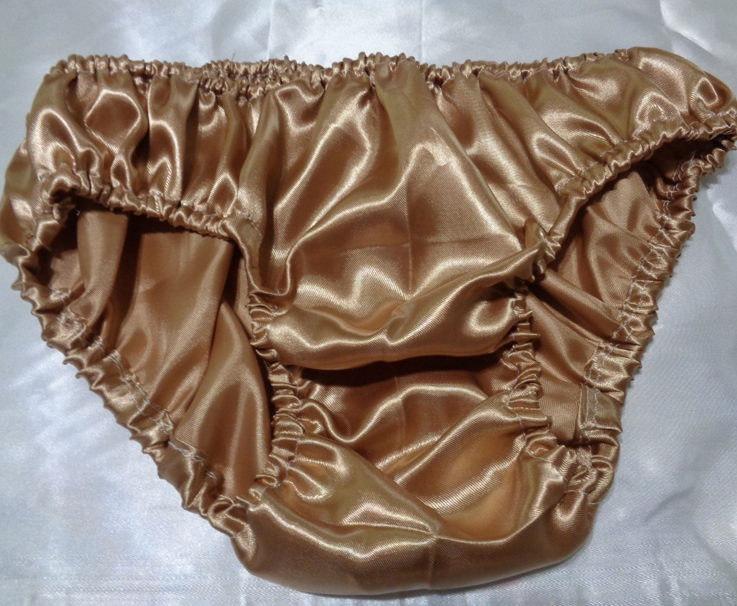 adult sissy handmade taupe frilly men satin bikini panties dress-up 33-47
