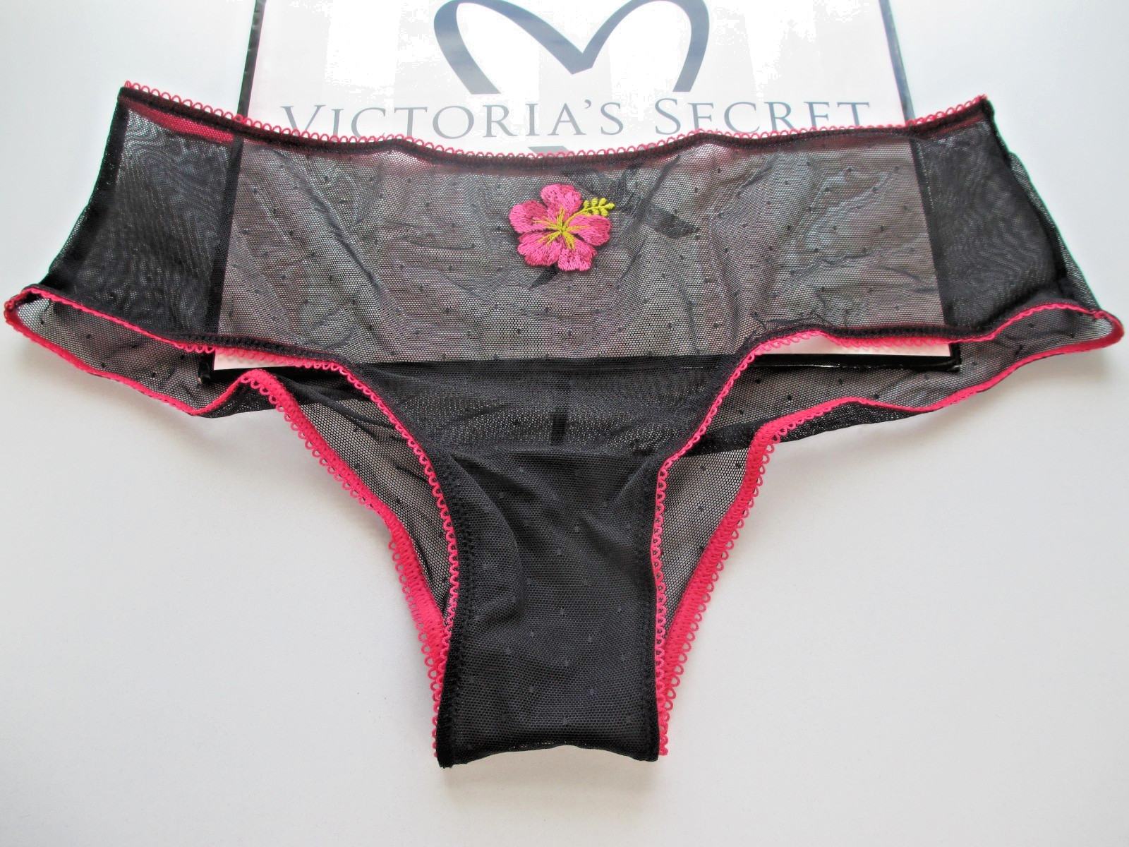VICTORIA’S SECRET PINK Wink High Leg Cheeky Panty S M L XL Black NWT Mesh Dot VS